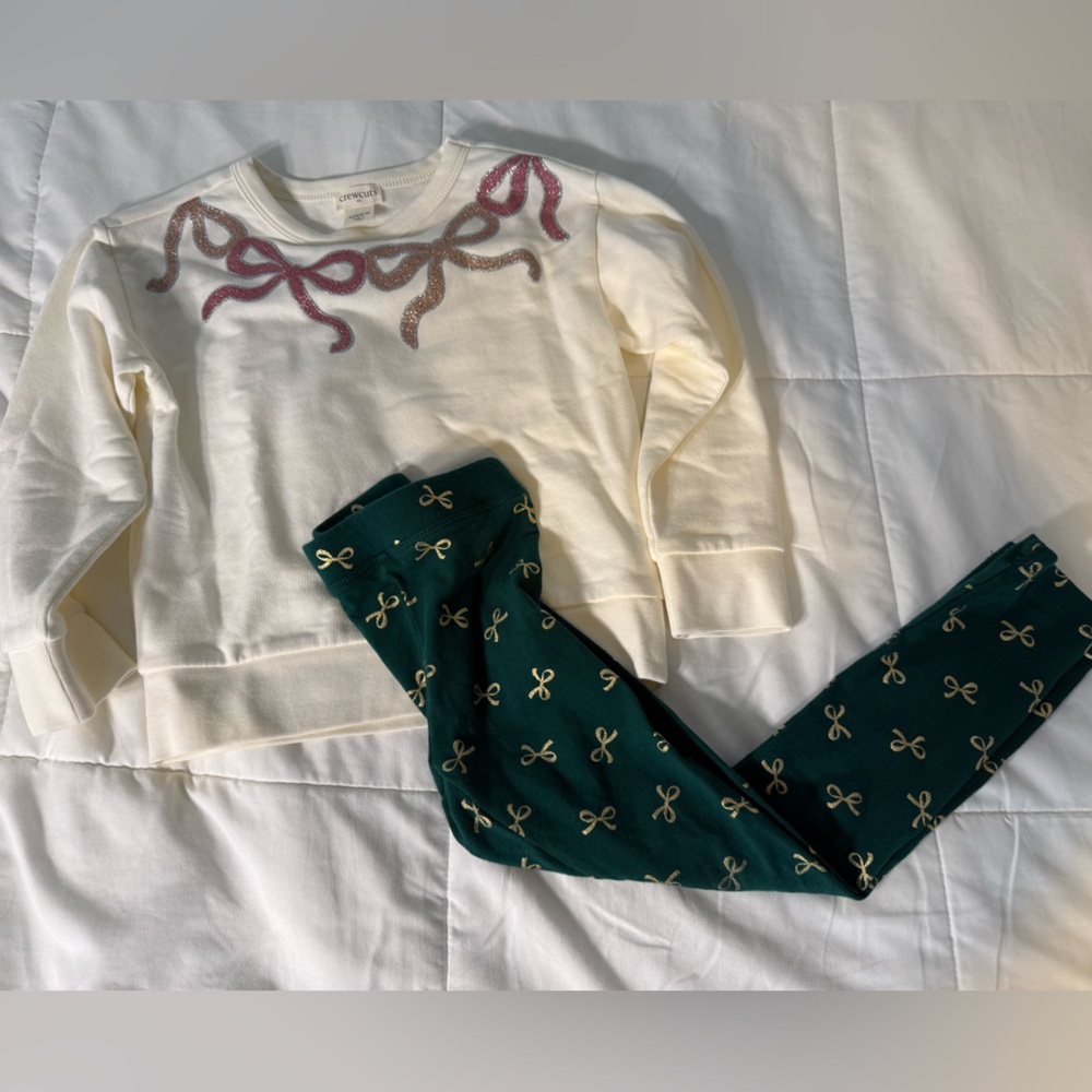 J.Crew Crewcuts Glitter Bows Leggings & Fleece Sweatshirt Matching
